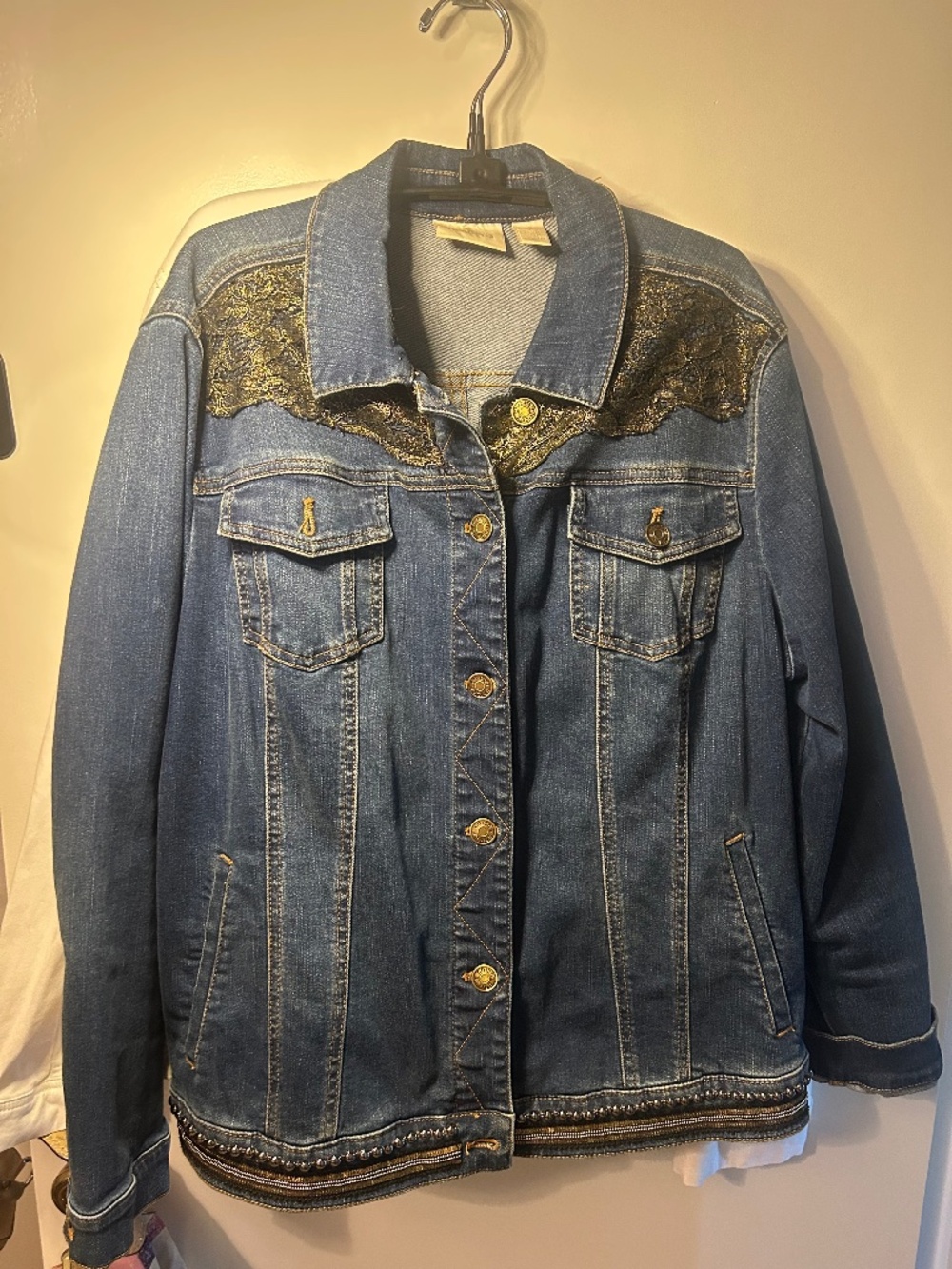 Chico’s embellished denim jacket